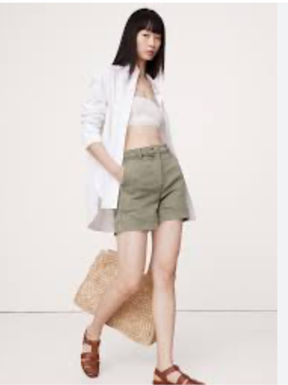 Banana Republic Cotton Twill Olive Green Pleated High Waist Shorts